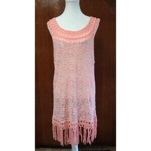Advanced Apparels Free Size Pink Sheer Crochet Dress Floral Cottage Beach Bobo